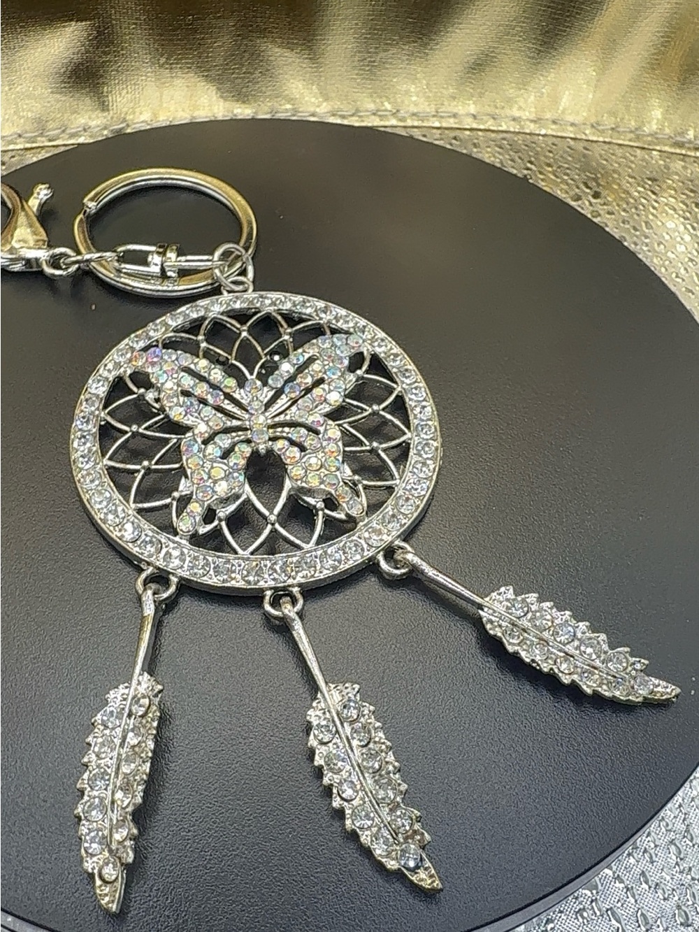 Silver Crystal Butterfly Dreamcatcher Keychain Pendant